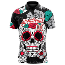 Laden Sie das Bild in den Galerie-Viewer, Custom Black White-Red 3D Skull Fashion Performance Golf Polo Shirt
