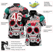 Laden Sie das Bild in den Galerie-Viewer, Custom Black White-Red 3D Skull Fashion Performance Golf Polo Shirt
