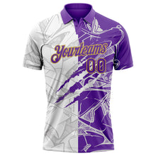 Charger l&#39;image dans la galerie, Custom Graffiti Pattern Purple-Old Gold 3D Scratch Performance Golf Polo Shirt
