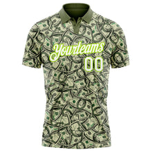 Загрузить изображение в средство просмотра галереи, Custom Green White-Neon Green 3D Pattern Design Dollar Performance Golf Polo Shirt
