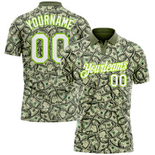 Загрузить изображение в средство просмотра галереи, Custom Green White-Neon Green 3D Pattern Design Dollar Performance Golf Polo Shirt
