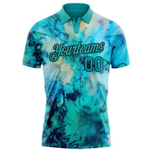 Загрузить изображение в средство просмотра галереи, Custom Tie Dye Teal-Black 3D Performance Golf Polo Shirt
