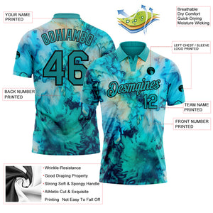 Custom Tie Dye Teal-Black 3D Performance Golf Polo Shirt