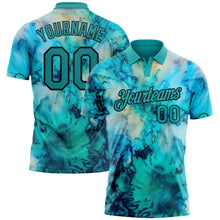 Загрузить изображение в средство просмотра галереи, Custom Tie Dye Teal-Black 3D Performance Golf Polo Shirt
