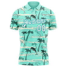 Загрузить изображение в средство просмотра галереи, Custom Teal White 3D Pattern Design Hawaii Palm Trees Performance Golf Polo Shirt
