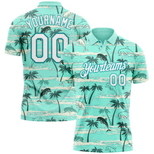 Загрузить изображение в средство просмотра галереи, Custom Teal White 3D Pattern Design Hawaii Palm Trees Performance Golf Polo Shirt
