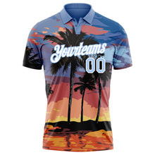 Загрузить изображение в средство просмотра галереи, Custom Light Blue White 3D Pattern Design Hawaii Palm Trees Performance Golf Polo Shirt
