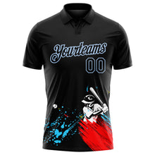 Загрузить изображение в средство просмотра галереи, Custom Graffiti Pattern Black-Light Blue 3D Performance Golf Polo Shirt
