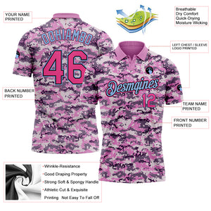 Custom Camo Pink-Light Blue Performance Salute To Service Golf Polo Shirt