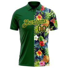 Charger l&#39;image dans la galerie, Custom Green Yellow 3D Pattern Design Tropical Pattern With Pineapples Palm Leaves And Flowers Performance Golf Polo Shirt
