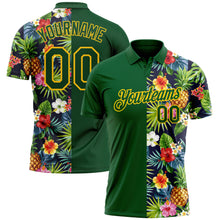 Charger l&#39;image dans la galerie, Custom Green Yellow 3D Pattern Design Tropical Pattern With Pineapples Palm Leaves And Flowers Performance Golf Polo Shirt
