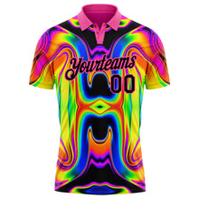 Загрузить изображение в средство просмотра галереи, Custom Pink Black 3D Pattern Design Abstract Iridescent Psychedelic Swirl Fluid Art Performance Golf Polo Shirt
