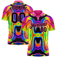 Загрузить изображение в средство просмотра галереи, Custom Pink Black 3D Pattern Design Abstract Iridescent Psychedelic Swirl Fluid Art Performance Golf Polo Shirt
