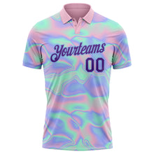 Charger l&#39;image dans la galerie, Custom Light Blue Purple 3D Pattern Design Abstract Trendy Holographic Vaporwave Style Performance Golf Polo Shirt
