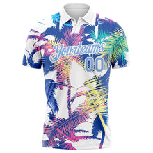 Загрузить изображение в средство просмотра галереи, Custom White Light Blue 3D Pattern Design Hawaii Palm Trees Performance Golf Polo Shirt
