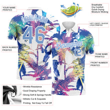 Загрузить изображение в средство просмотра галереи, Custom White Light Blue 3D Pattern Design Hawaii Palm Trees Performance Golf Polo Shirt
