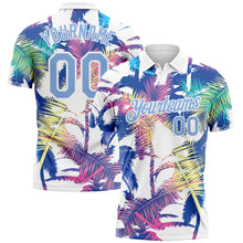 Загрузить изображение в средство просмотра галереи, Custom White Light Blue 3D Pattern Design Hawaii Palm Trees Performance Golf Polo Shirt
