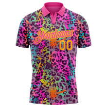 Charger l&#39;image dans la galerie, Custom Graffiti Pattern Yellow-Pink 3D Colorful Leopard Print Performance Golf Polo Shirt
