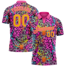 Charger l&#39;image dans la galerie, Custom Graffiti Pattern Yellow-Pink 3D Colorful Leopard Print Performance Golf Polo Shirt
