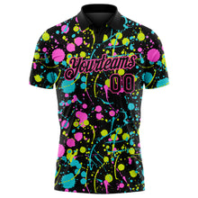 Charger l&#39;image dans la galerie, Custom Graffiti Pattern Black-Pink 3D Neon Splatter Performance Golf Polo Shirt
