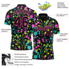 Charger l&#39;image dans la galerie, Custom Graffiti Pattern Black-Pink 3D Neon Splatter Performance Golf Polo Shirt
