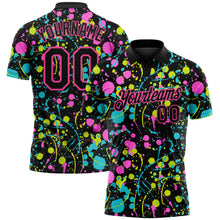 Laden Sie das Bild in den Galerie-Viewer, Custom Graffiti Pattern Black-Pink 3D Neon Splatter Performance Golf Polo Shirt
