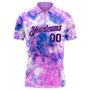 Custom Tie Dye Royal-Pink 3D Performance Golf Polo Shirt