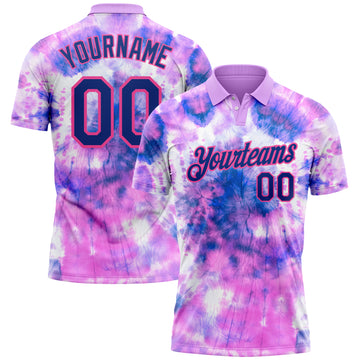 Custom Tie Dye Royal-Pink 3D Performance Golf Polo Shirt