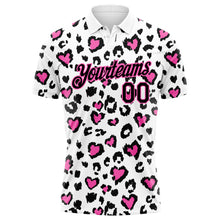 Charger l&#39;image dans la galerie, Custom White Black-Pink 3D Pattern Design Leopard Print Performance Golf Polo Shirt
