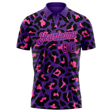 Charger l&#39;image dans la galerie, Custom Purple Pink 3D Pattern Design Leopard Print Performance Golf Polo Shirt
