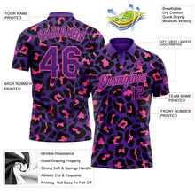 Charger l&#39;image dans la galerie, Custom Purple Pink 3D Pattern Design Leopard Print Performance Golf Polo Shirt
