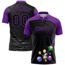 Laden Sie das Bild in den Galerie-Viewer, Custom Black Purple 3D Pattern Design Billiards Performance Polo Shirt
