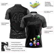 Laden Sie das Bild in den Galerie-Viewer, Custom Black Gray 3D Pattern Design Billiards Performance Polo Shirt
