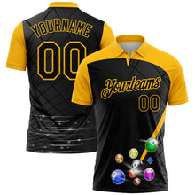 Laden Sie das Bild in den Galerie-Viewer, Custom Black Yellow 3D Pattern Design Billiards Performance Polo Shirt
