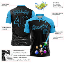 Laden Sie das Bild in den Galerie-Viewer, Custom Black Sky Blue 3D Pattern Design Billiards Performance Polo Shirt
