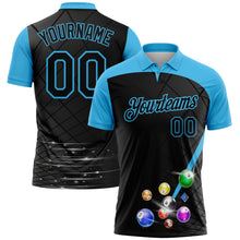 Laden Sie das Bild in den Galerie-Viewer, Custom Black Sky Blue 3D Pattern Design Billiards Performance Polo Shirt
