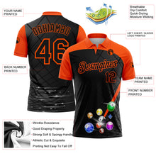 Load image into Gallery viewer, Custom Black Orange 3D Pattern Design Billiards Performance Polo Shirt
