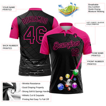 Laden Sie das Bild in den Galerie-Viewer, Custom Black Hot Pink 3D Pattern Design Billiards Performance Polo Shirt
