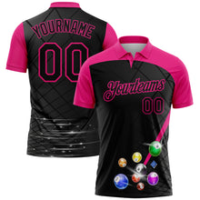 Laden Sie das Bild in den Galerie-Viewer, Custom Black Hot Pink 3D Pattern Design Billiards Performance Polo Shirt
