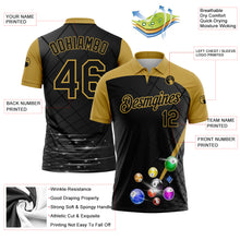 Laden Sie das Bild in den Galerie-Viewer, Custom Black Old Gold 3D Pattern Design Billiards Performance Polo Shirt
