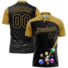 Charger l&#39;image dans la galerie, Custom Black Old Gold 3D Pattern Design Billiards Performance Polo Shirt
