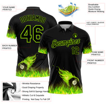 Laden Sie das Bild in den Galerie-Viewer, Custom Black Neon Green 3D Pattern Design Flame Billiards 8 Ball Performance Polo Shirt
