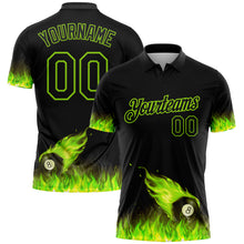 Загрузить изображение в средство просмотра галереи, Custom Black Neon Green 3D Pattern Design Flame Billiards 8 Ball Performance Polo Shirt
