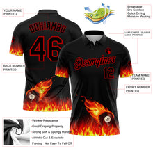 Load image into Gallery viewer, Custom Black Red 3D Pattern Design Flame Billiards 8 Ball Performance Polo Shirt
