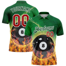 Laden Sie das Bild in den Galerie-Viewer, Custom Green Red-White 3D Pattern Design Flame Billiards 8 Ball Performance Polo Shirt
