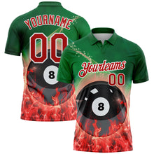 Laden Sie das Bild in den Galerie-Viewer, Custom Green Red-White 3D Pattern Design Flame Billiards 8 Ball Performance Polo Shirt
