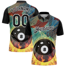 Charger l&#39;image dans la galerie, Custom Black White 3D Pattern Design Flame Billiards 8 Ball Performance Polo Shirt
