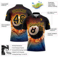 Load image into Gallery viewer, Custom Black Gold 3D Pattern Design Flame Billiards 8 Ball Performance Polo Shirt
