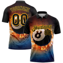 Laden Sie das Bild in den Galerie-Viewer, Custom Black Gold 3D Pattern Design Flame Billiards 8 Ball Performance Polo Shirt
