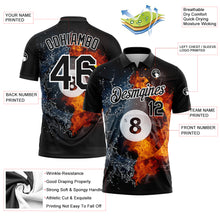 Load image into Gallery viewer, Custom Black White 3D Pattern Design Flame Billiards 8 Ball Performance Polo Shirt
